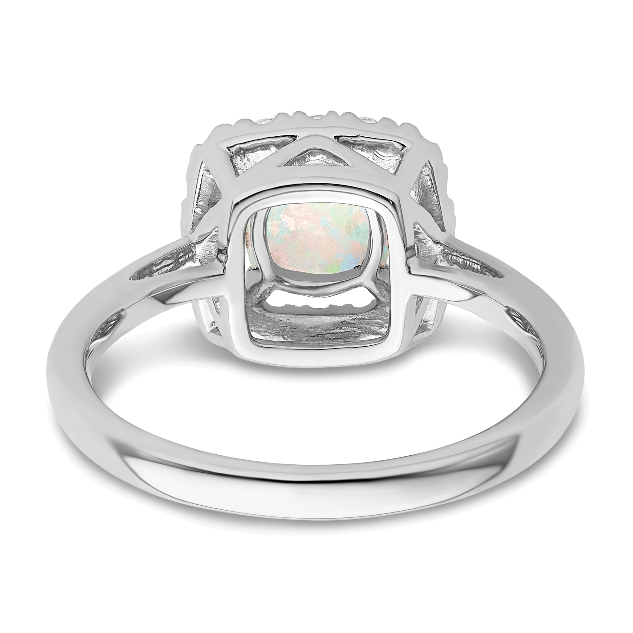 14k White Gold 1/4 carat Lab Grown Diamond VS/SI+ G+ October Birthstone Lab Created Opal Halo Ring