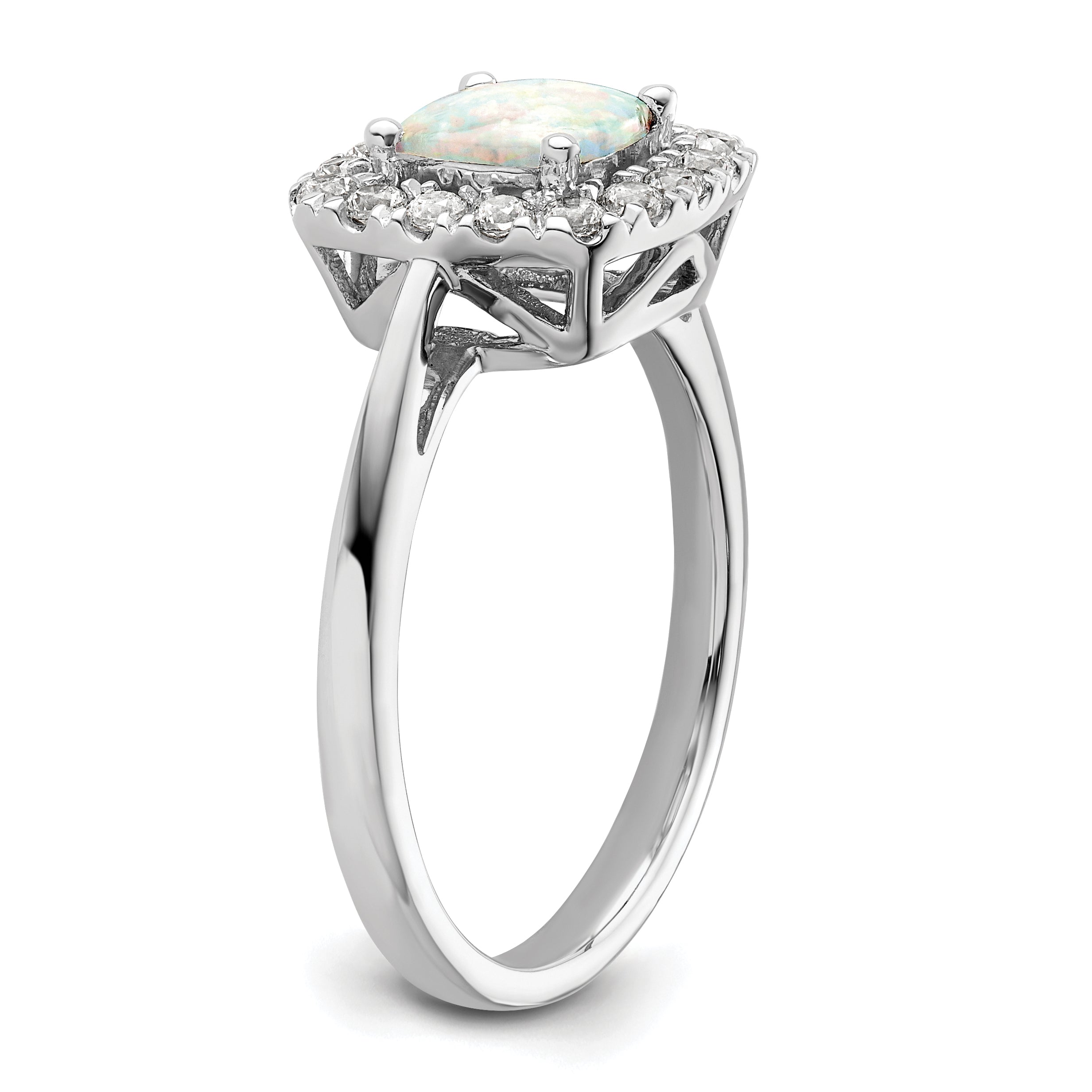14k White Gold 1/4 carat Lab Grown Diamond VS/SI+ G+ October Birthstone Lab Created Opal Halo Ring