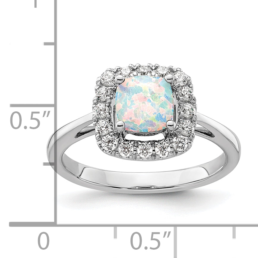 14k White Gold 1/4 carat Lab Grown Diamond VS/SI+ G+ October Birthstone Lab Created Opal Halo Ring