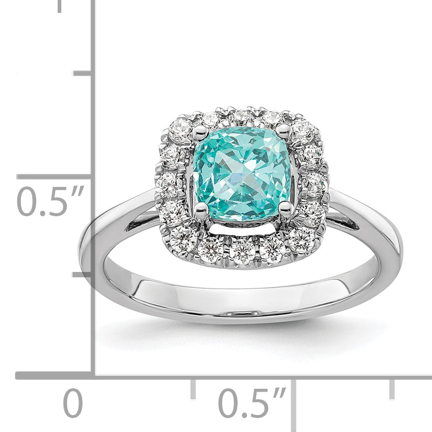Pure Serenity 14k White Gold 1/4 carat Lab Grown Diamond VS/SI+ G+ and Halo Lab Created Paraiba Ring Secondary image