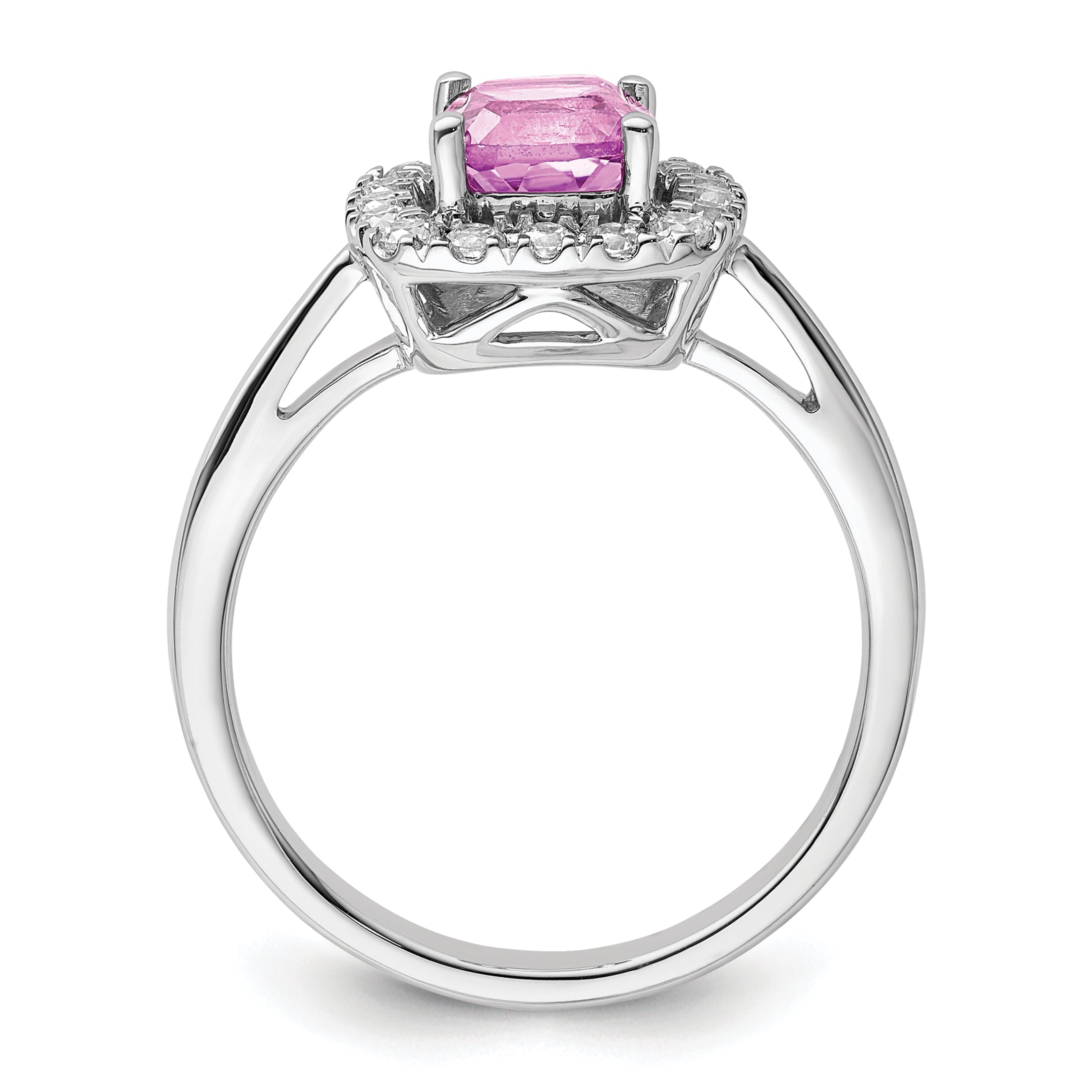 14k White Gold 1/4 carat Lab Grown Diamond VS/SI+ G+ October Birthstone Lab Created Pink Sapphire Halo Ring Secondary image