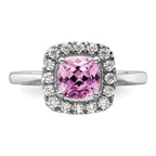 14k White Gold 1/4 carat Lab Grown Diamond VS/SI+ G+ October Birthstone Lab Created Pink Sapphire Halo Ring