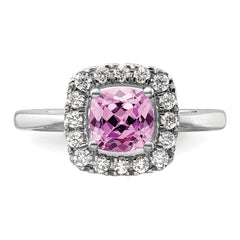 14k White Gold 1/4 carat Lab Grown Diamond VS/SI+ G+ October Birthstone Lab Created Pink Sapphire Halo Ring