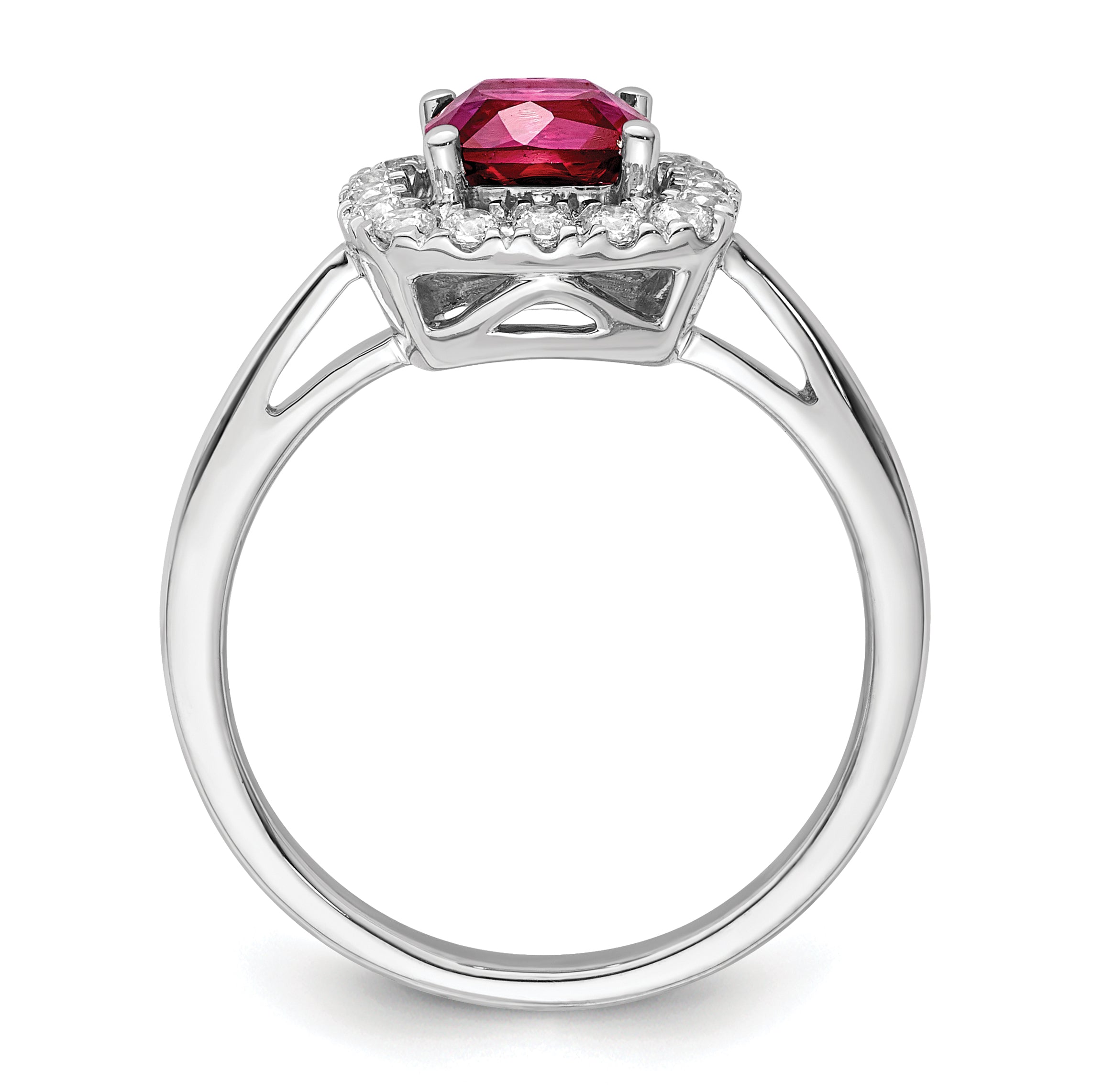 14k White Gold 1/4 carat Lab Grown Diamond VS/SI+ G+ July Birthstone Lab Created Ruby Halo Ring Secondary image