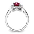 14k White Gold 1/4 carat Lab Grown Diamond VS/SI+ G+ July Birthstone Lab Created Ruby Halo Ring