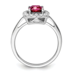 14k White Gold 1/4 carat Lab Grown Diamond VS/SI+ G+ July Birthstone Lab Created Ruby Halo Ring