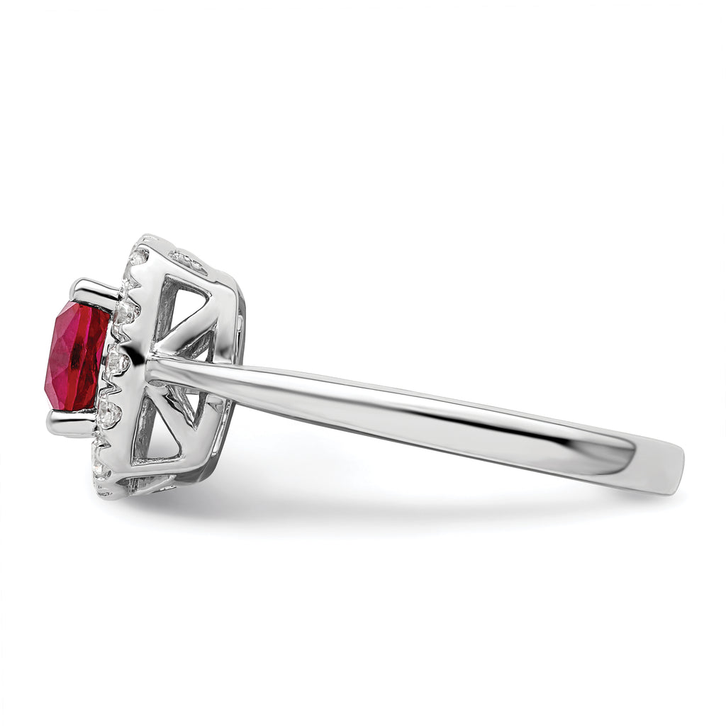 14k White Gold 1/4 carat Lab Grown Diamond VS/SI+ G+ July Birthstone Lab Created Ruby Halo Ring
