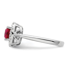 14k White Gold 1/4 carat Lab Grown Diamond VS/SI+ G+ July Birthstone Lab Created Ruby Halo Ring