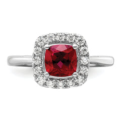 14k White Gold 1/4 carat Lab Grown Diamond VS/SI+ G+ July Birthstone Lab Created Ruby Halo Ring