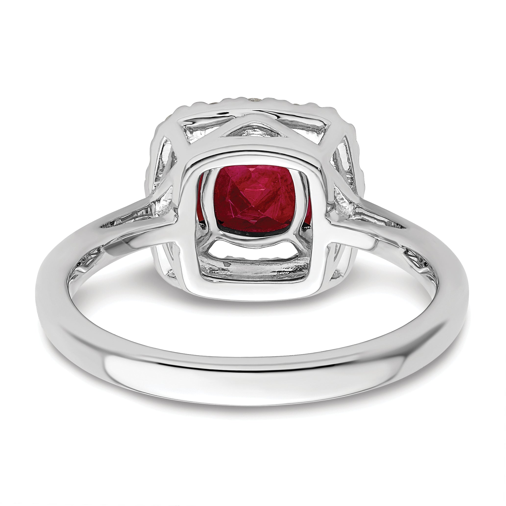 14k White Gold 1/4 carat Lab Grown Diamond VS/SI+ G+ July Birthstone Lab Created Ruby Halo Ring