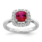 14k White Gold 1/4 carat Lab Grown Diamond VS/SI+ G+ July Birthstone Lab Created Ruby Halo Ring