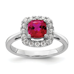 14k White Gold 1/4 carat Lab Grown Diamond VS/SI+ G+ July Birthstone Lab Created Ruby Halo Ring