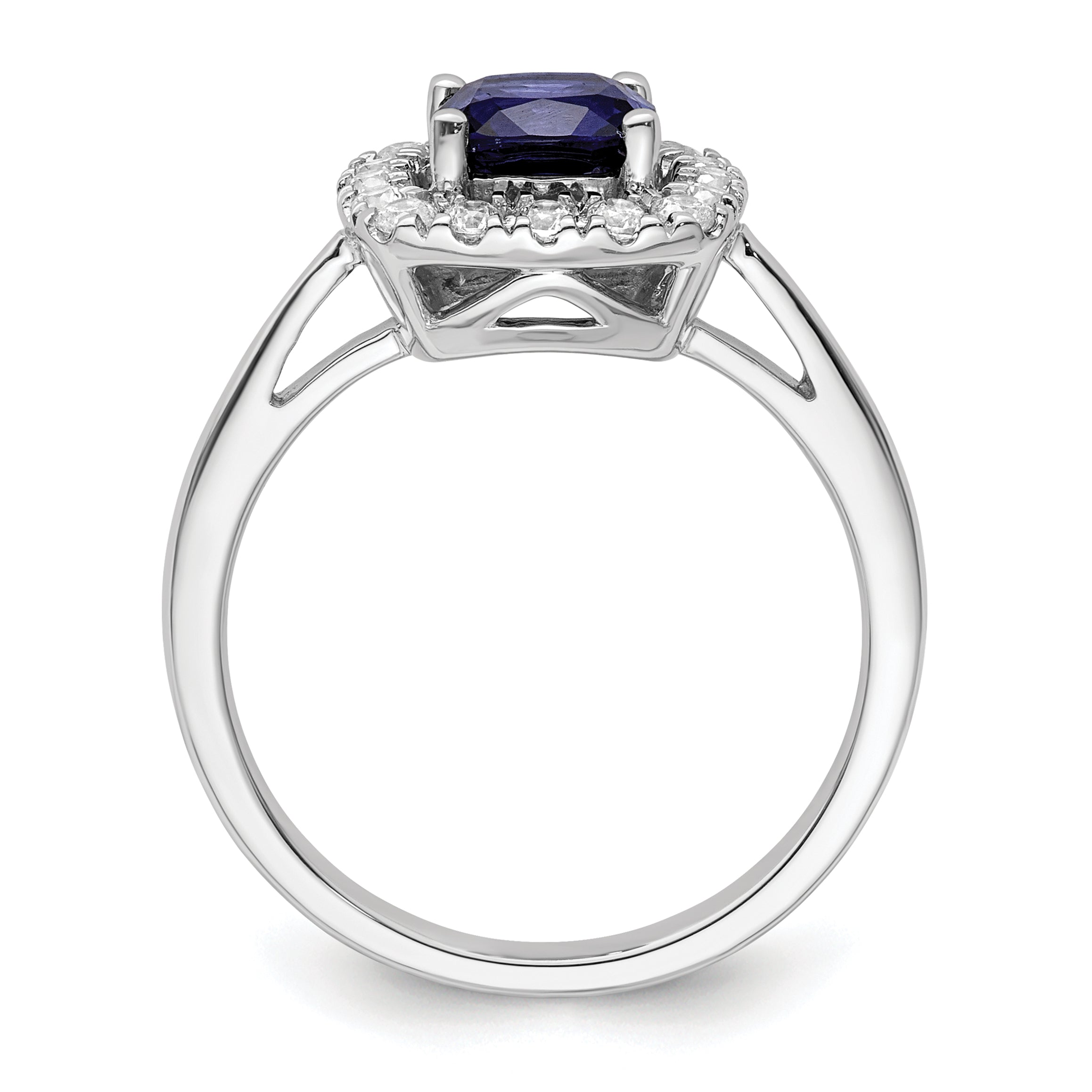 14k White Gold 1/4 carat Lab Grown Diamond VS/SI+ G+ September Birthstone Lab Created Blue Sapphire Halo Ring Secondary image