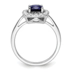 14k White Gold 1/4 carat Lab Grown Diamond VS/SI+ G+ September Birthstone Lab Created Blue Sapphire Halo Ring