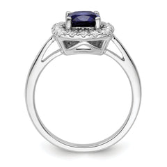 14k White Gold 1/4 carat Lab Grown Diamond VS/SI+ G+ September Birthstone Lab Created Blue Sapphire Halo Ring