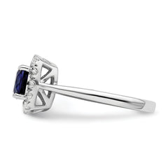 14k White Gold 1/4 carat Lab Grown Diamond VS/SI+ G+ September Birthstone Lab Created Blue Sapphire Halo Ring