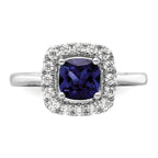 14k White Gold 1/4 carat Lab Grown Diamond VS/SI+ G+ September Birthstone Lab Created Blue Sapphire Halo Ring