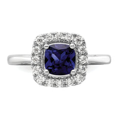 14k White Gold 1/4 carat Lab Grown Diamond VS/SI+ G+ September Birthstone Lab Created Blue Sapphire Halo Ring