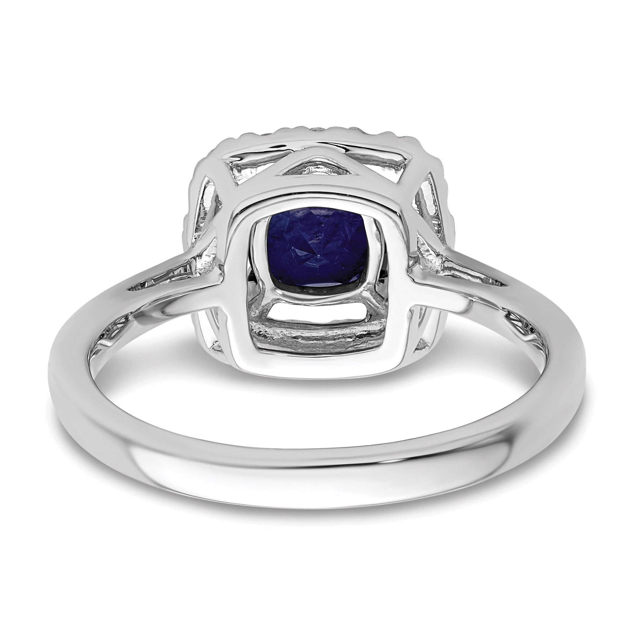 14k White Gold 1/4 carat Lab Grown Diamond VS/SI+ G+ September Birthstone Lab Created Blue Sapphire Halo Ring