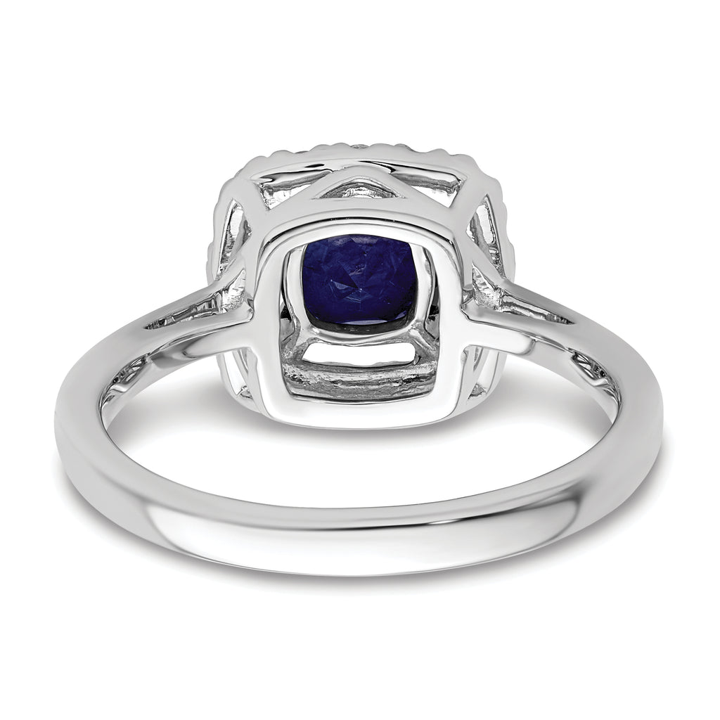 14k White Gold 1/4 carat Lab Grown Diamond VS/SI+ G+ September Birthstone Lab Created Blue Sapphire Halo Ring