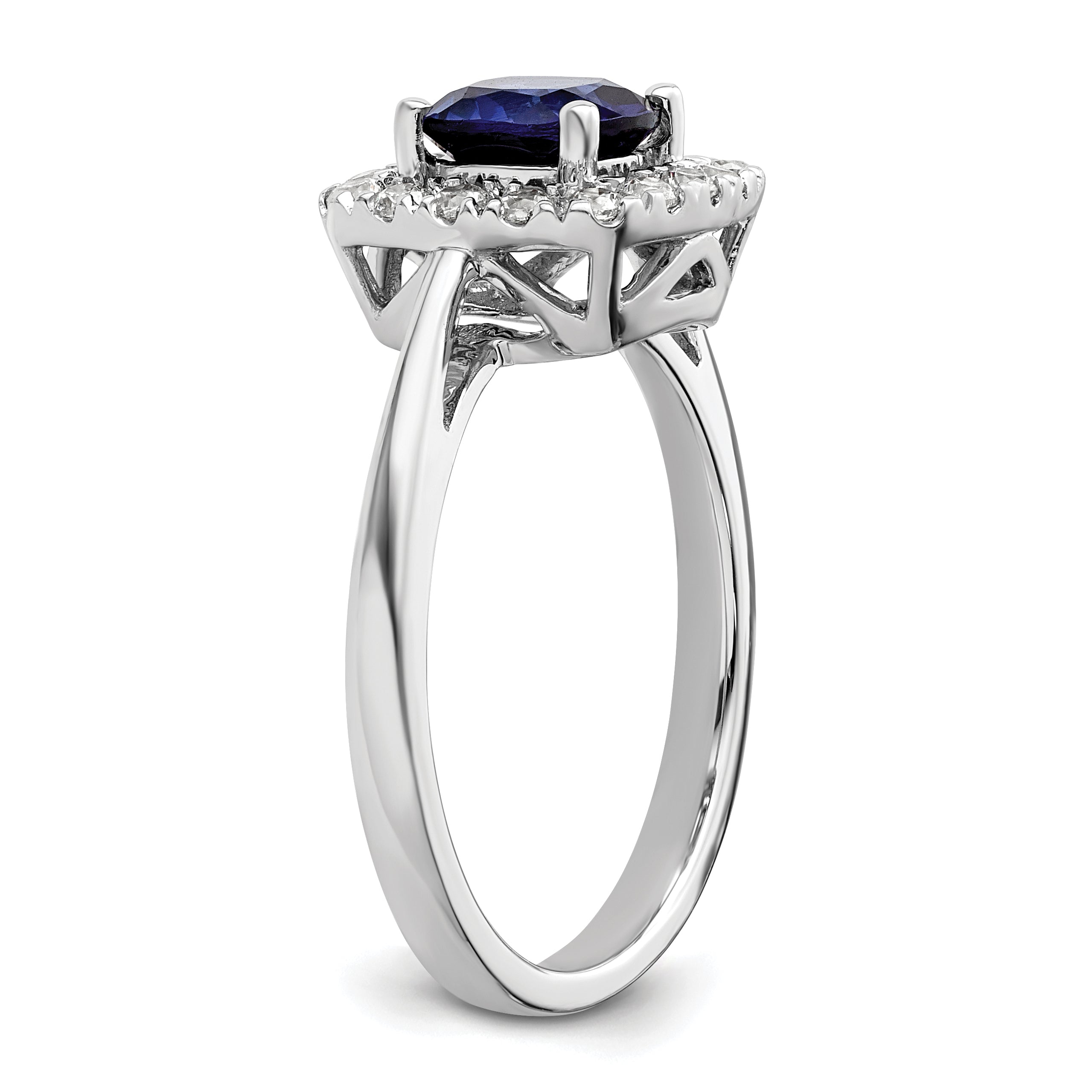 14k White Gold 1/4 carat Lab Grown Diamond VS/SI+ G+ September Birthstone Lab Created Blue Sapphire Halo Ring
