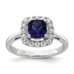 14k White Gold 1/4 carat Lab Grown Diamond VS/SI+ G+ September Birthstone Lab Created Blue Sapphire Halo Ring