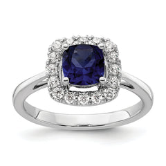 14k White Gold 1/4 carat Lab Grown Diamond VS/SI+ G+ September Birthstone Lab Created Blue Sapphire Halo Ring