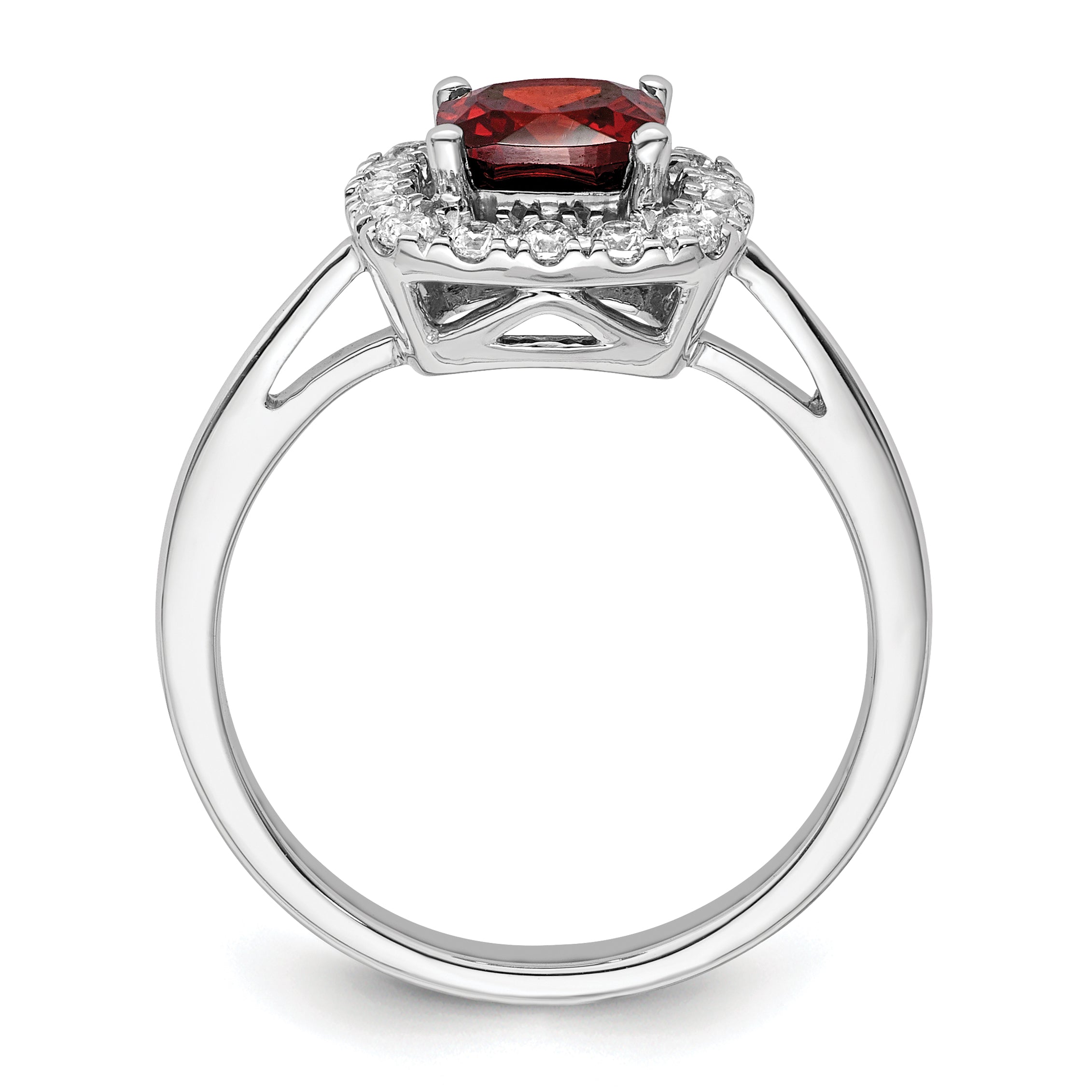 14k White Gold 1/4 carat Lab Grown Diamond VS/SI+ G+ January Birthstone Garnet Halo Ring