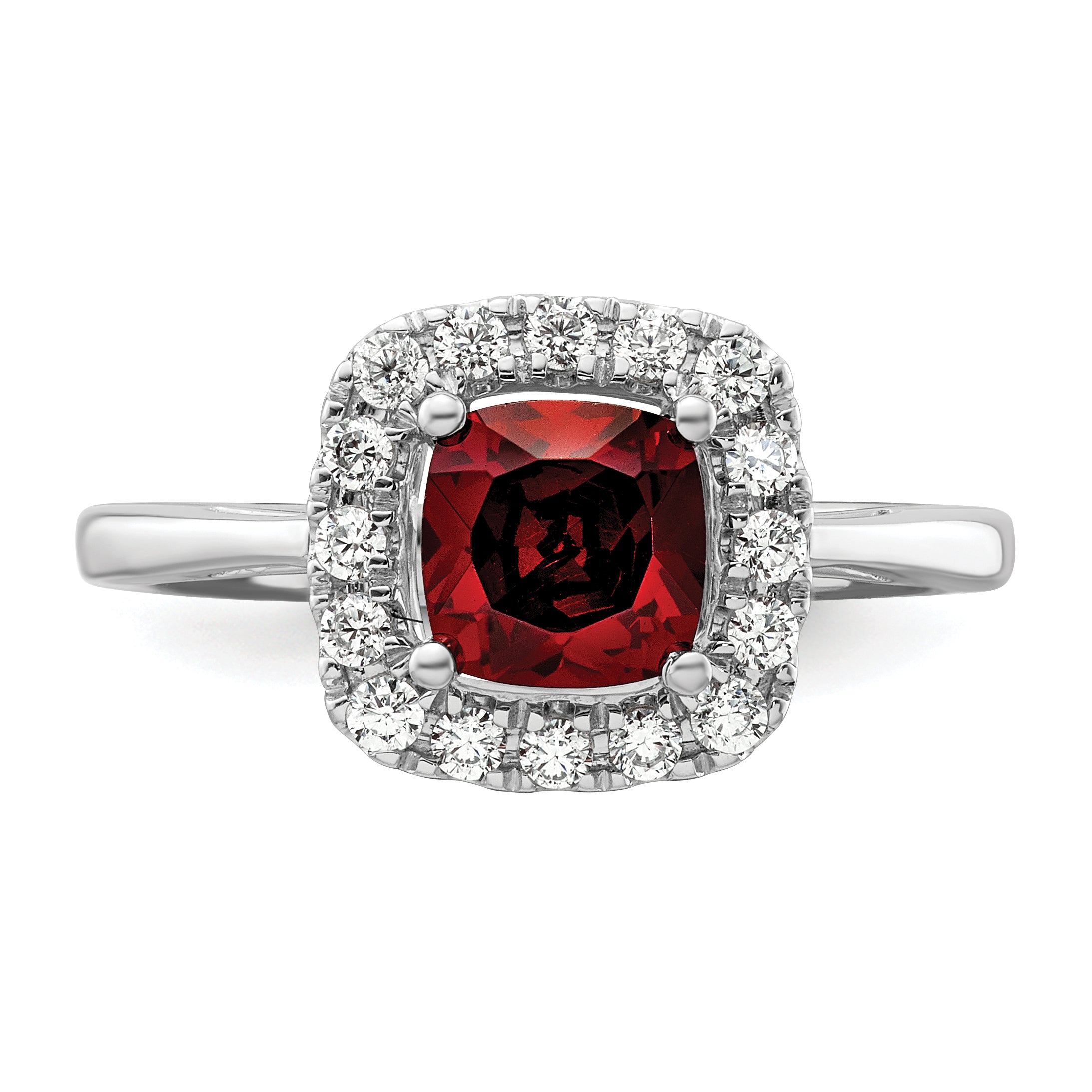 14k White Gold 1/4 carat Lab Grown Diamond VS/SI+ G+ January Birthstone Garnet Halo Ring