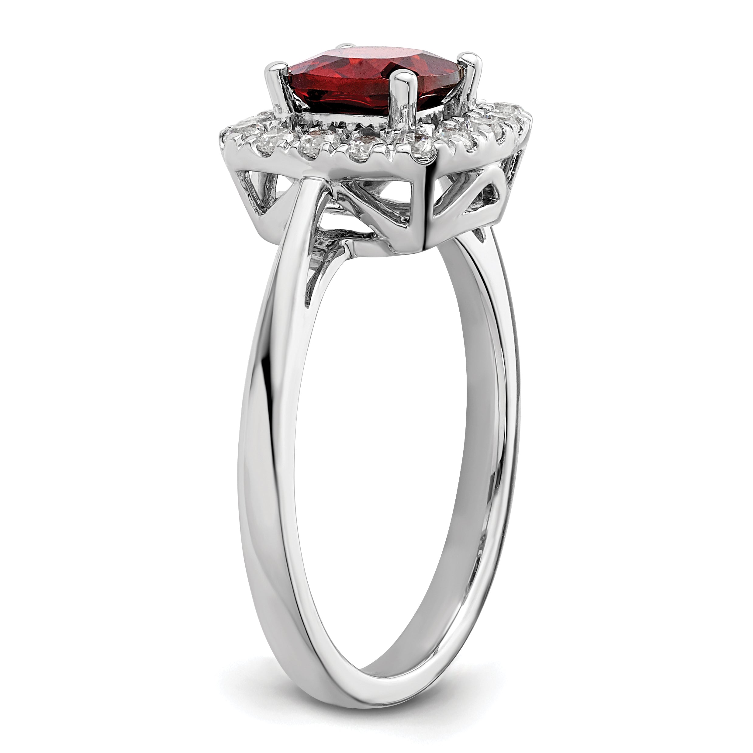 14k White Gold 1/4 carat Lab Grown Diamond VS/SI+ G+ January Birthstone Garnet Halo Ring