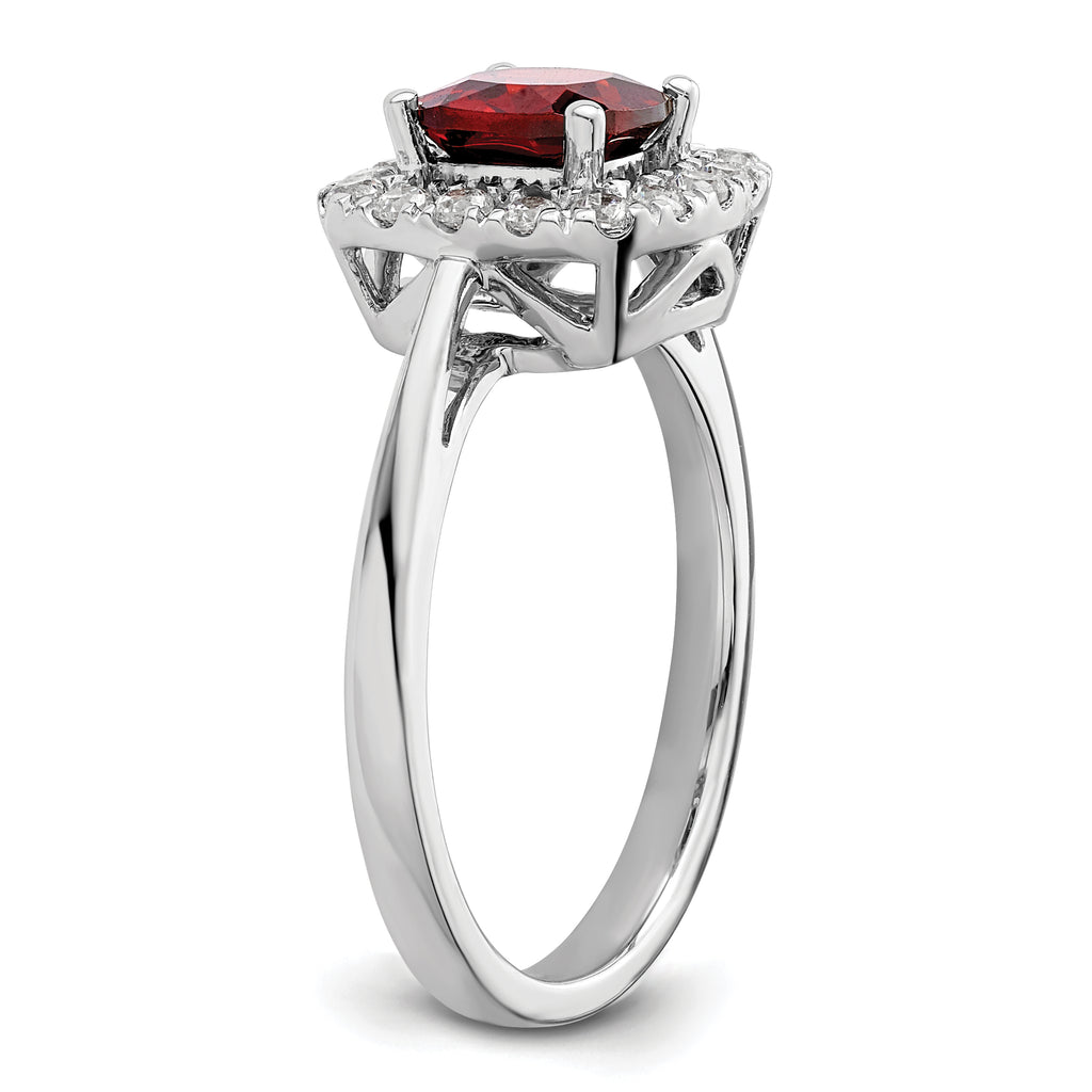 14k White Gold 1/4 carat Lab Grown Diamond VS/SI+ G+ January Birthstone Garnet Halo Ring