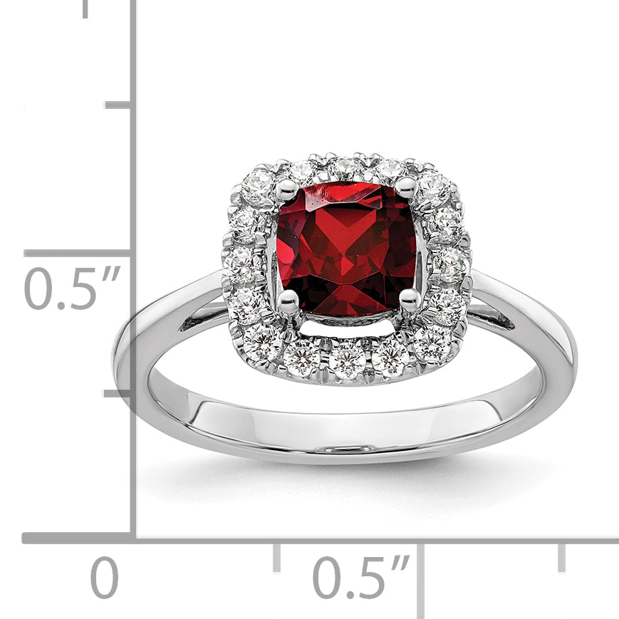 14k White Gold 1/4 carat Lab Grown Diamond VS/SI+ G+ January Birthstone Garnet Halo Ring