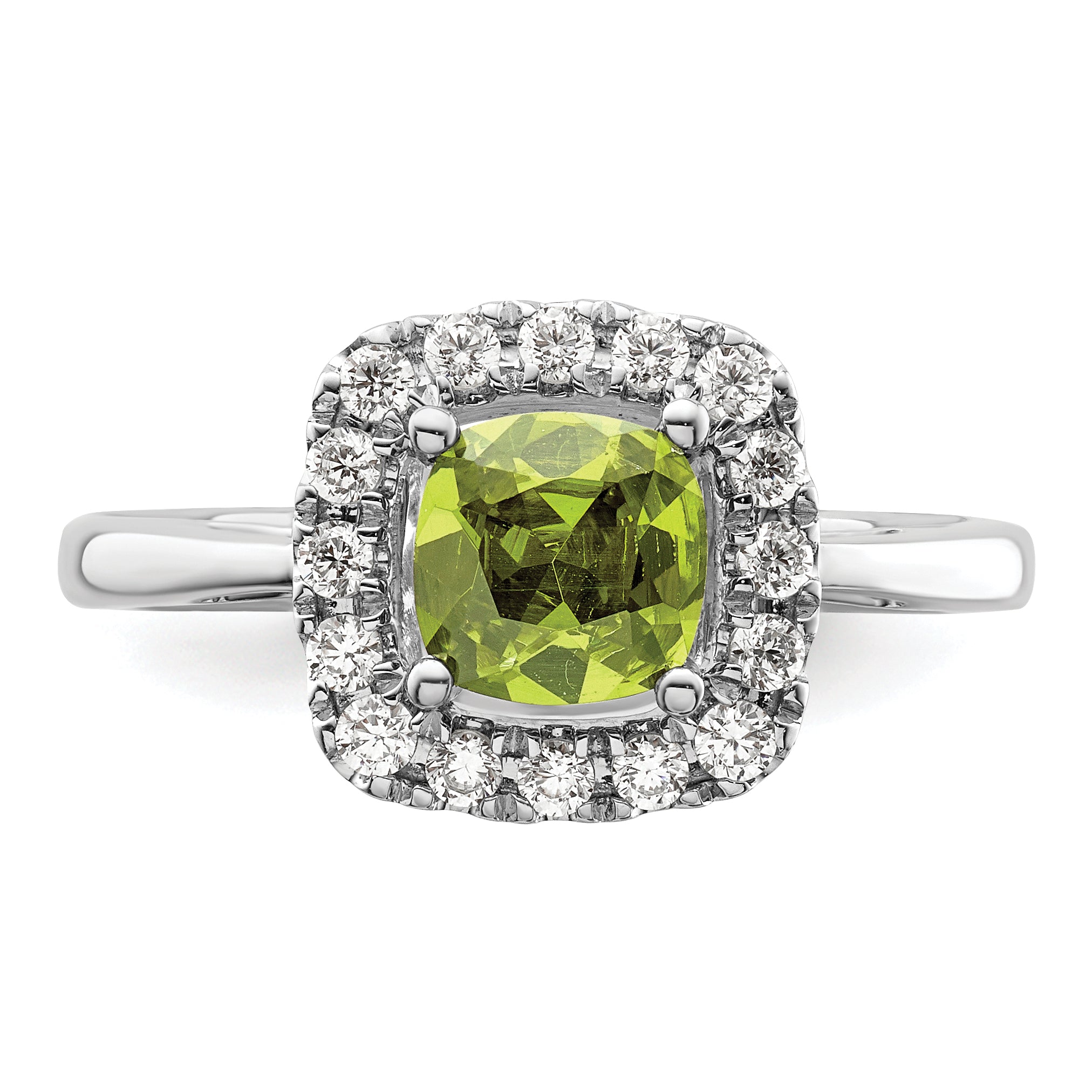 14k White Gold 1/4 carat Lab Grown Diamond VS/SI+ G+ August Birthstone Peridot Halo Ring