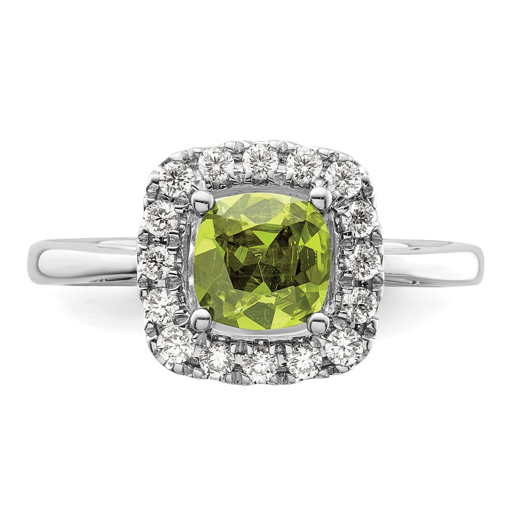14k White Gold 1/4 carat Lab Grown Diamond VS/SI+ G+ August Birthstone Peridot Halo Ring