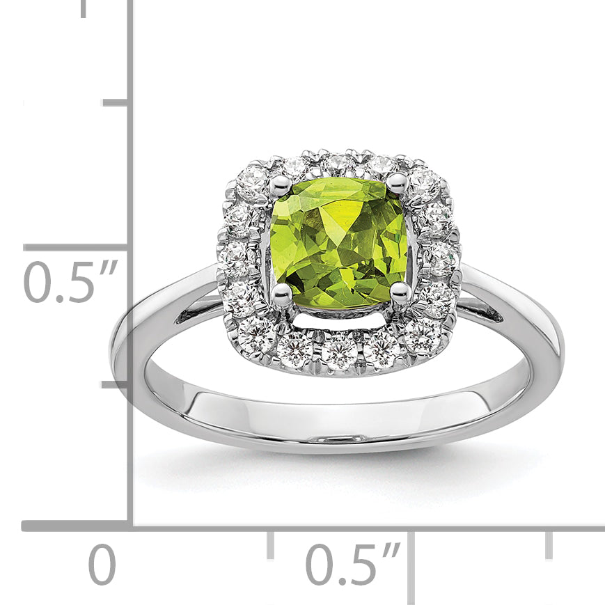 14k White Gold 1/4 carat Lab Grown Diamond VS/SI+ G+ August Birthstone Peridot Halo Ring