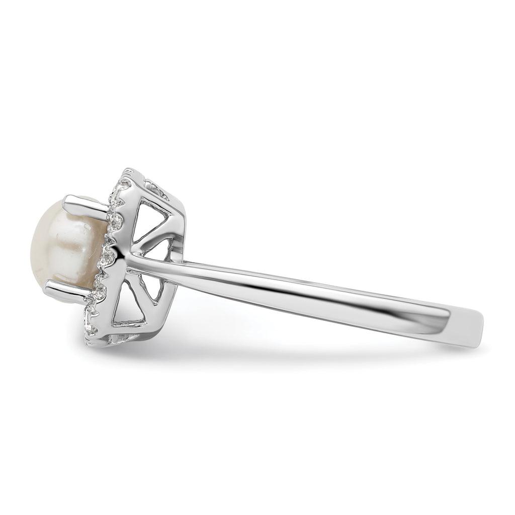 14k White Gold 1/4 carat Lab Grown Diamond VS/SI+ G+ June Birthstone Freshwater Cultered Pearl Halo Ring