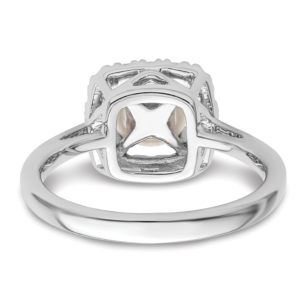 14k White Gold 1/4 carat Lab Grown Diamond VS/SI+ G+ June Birthstone Freshwater Cultered Pearl Halo Ring