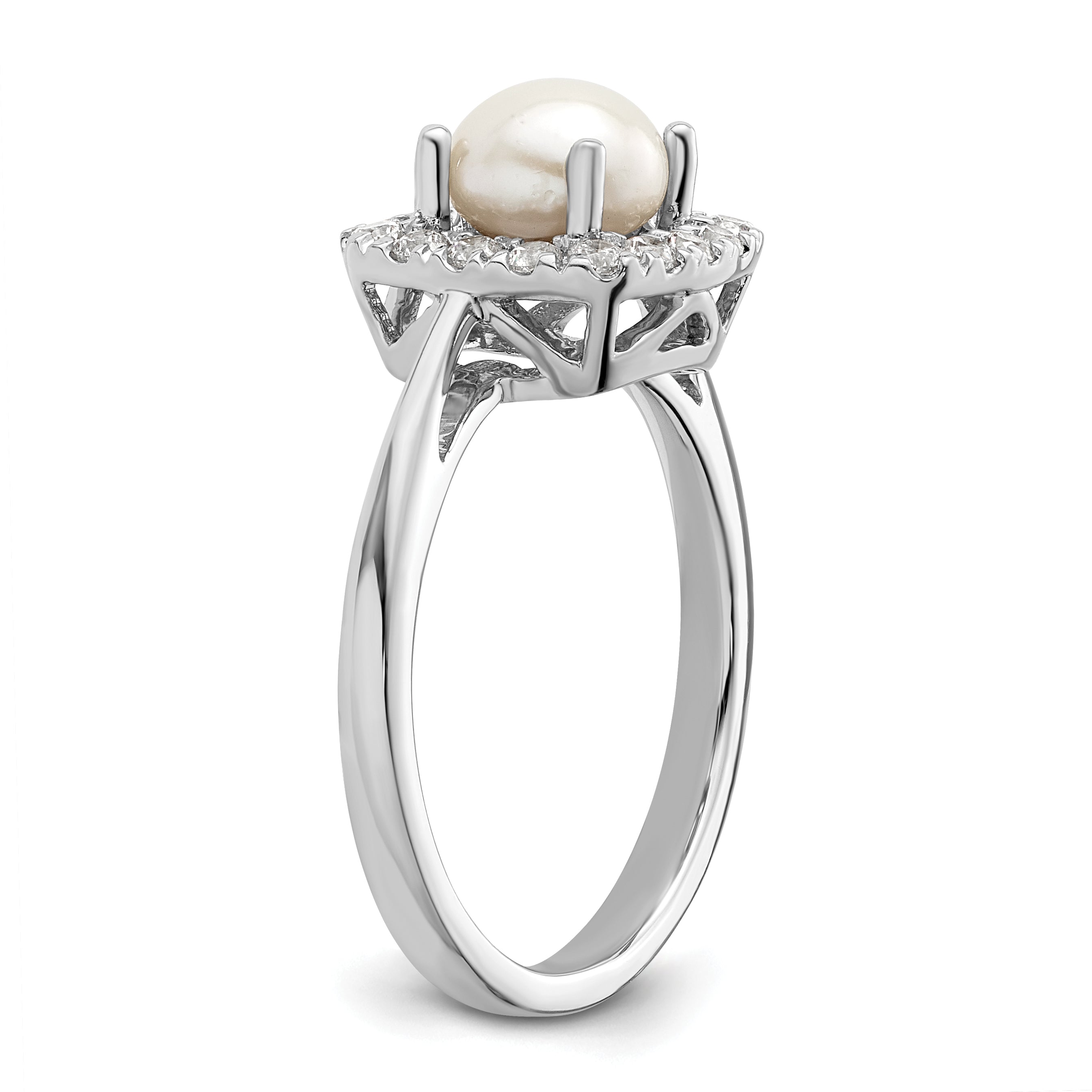 14k White Gold 1/4 carat Lab Grown Diamond VS/SI+ G+ June Birthstone Freshwater Cultered Pearl Halo Ring