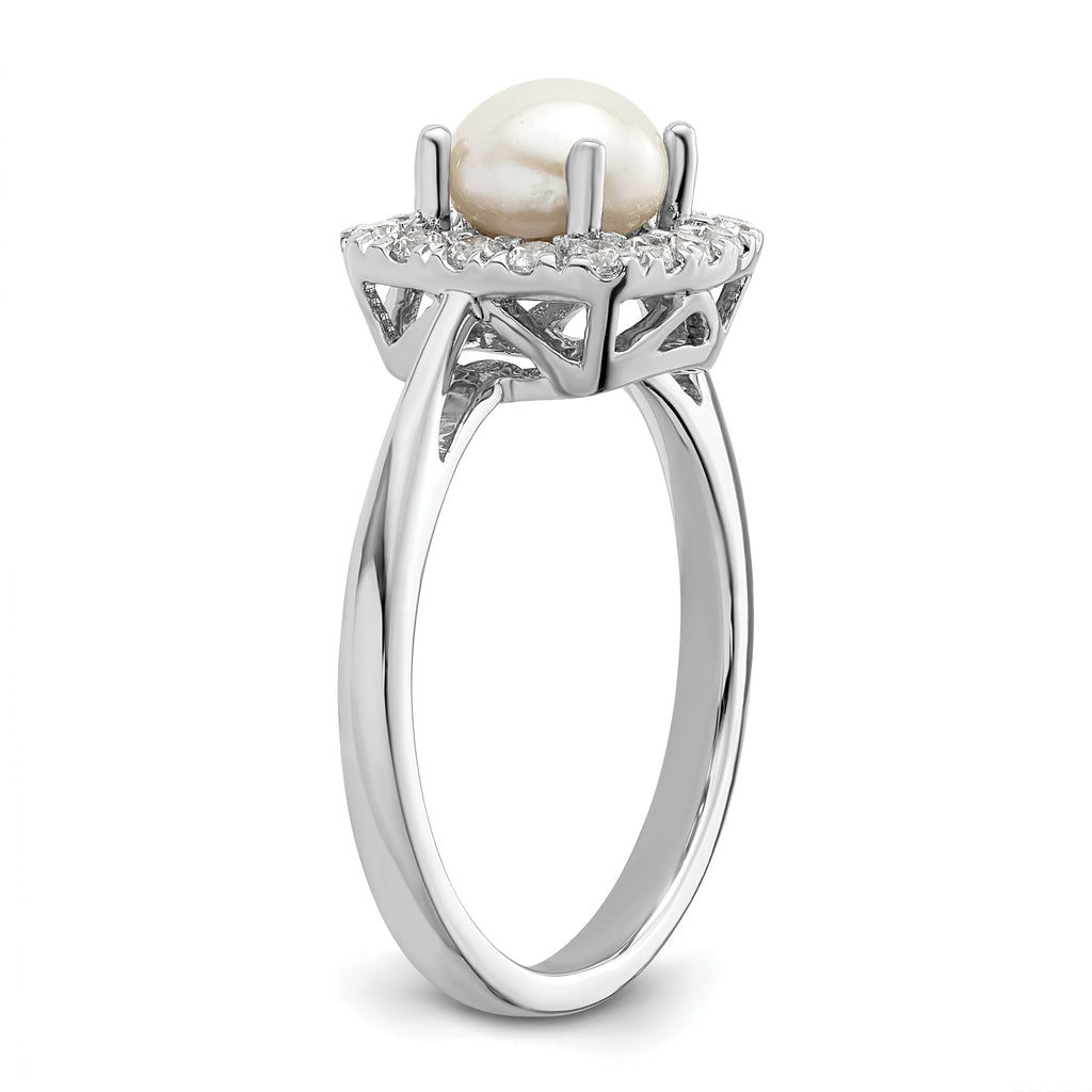 14k White Gold 1/4 carat Lab Grown Diamond VS/SI+ G+ June Birthstone Freshwater Cultered Pearl Halo Ring