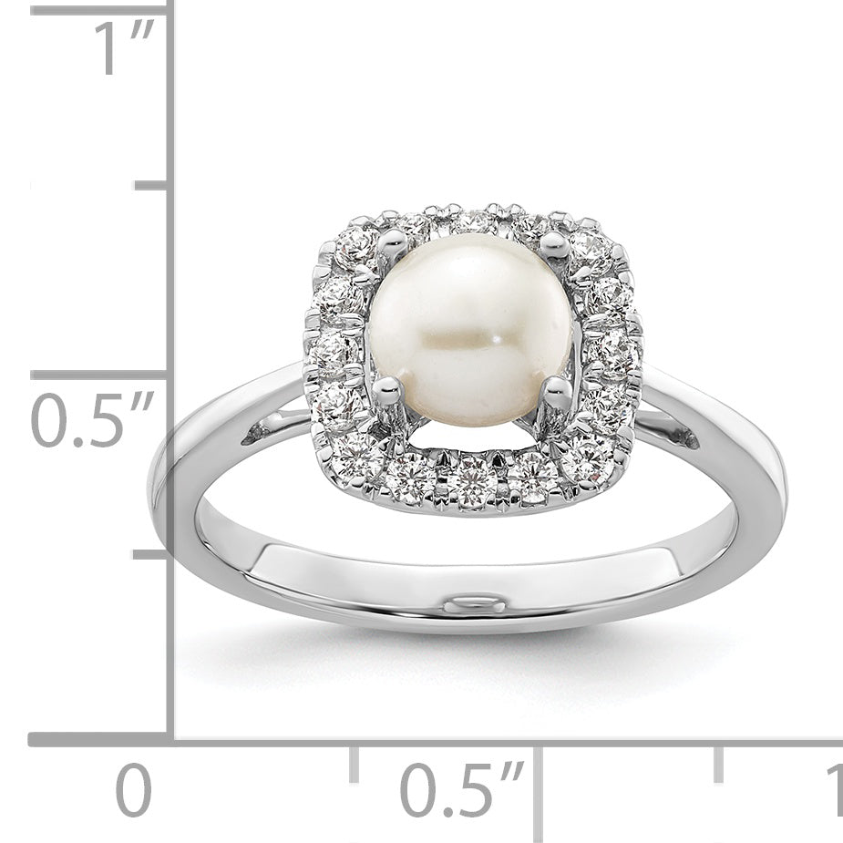 14k White Gold 1/4 carat Lab Grown Diamond VS/SI+ G+ June Birthstone Freshwater Cultered Pearl Halo Ring