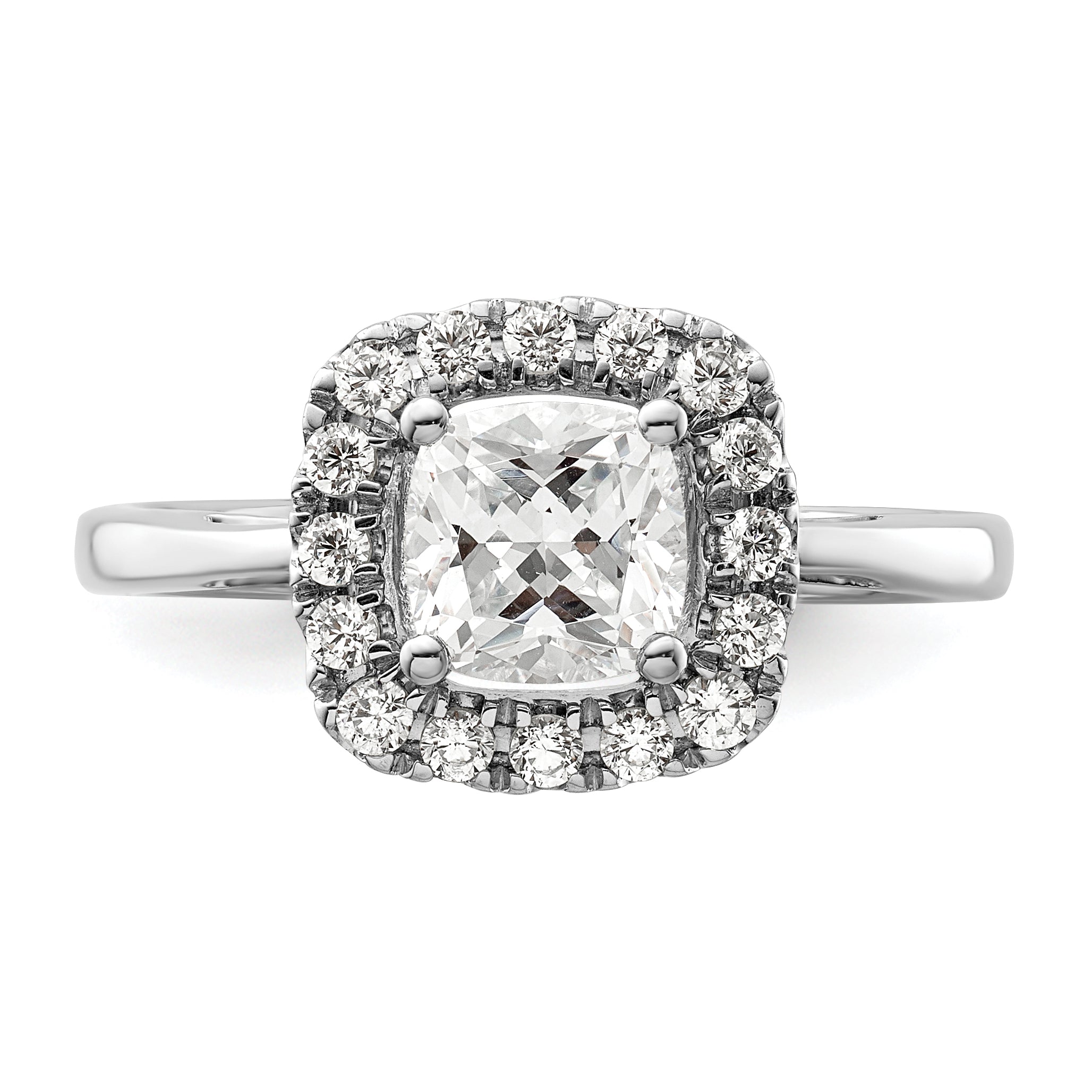 14k White Gold 1/4 carat Lab Grown Diamond VS/SI+ G+ April Birthstone White Sapphire Halo Ring