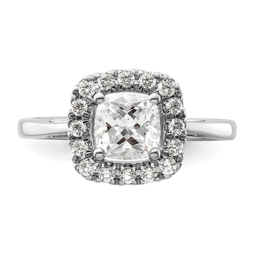14k White Gold 1/4 carat Lab Grown Diamond VS/SI+ G+ April Birthstone White Sapphire Halo Ring