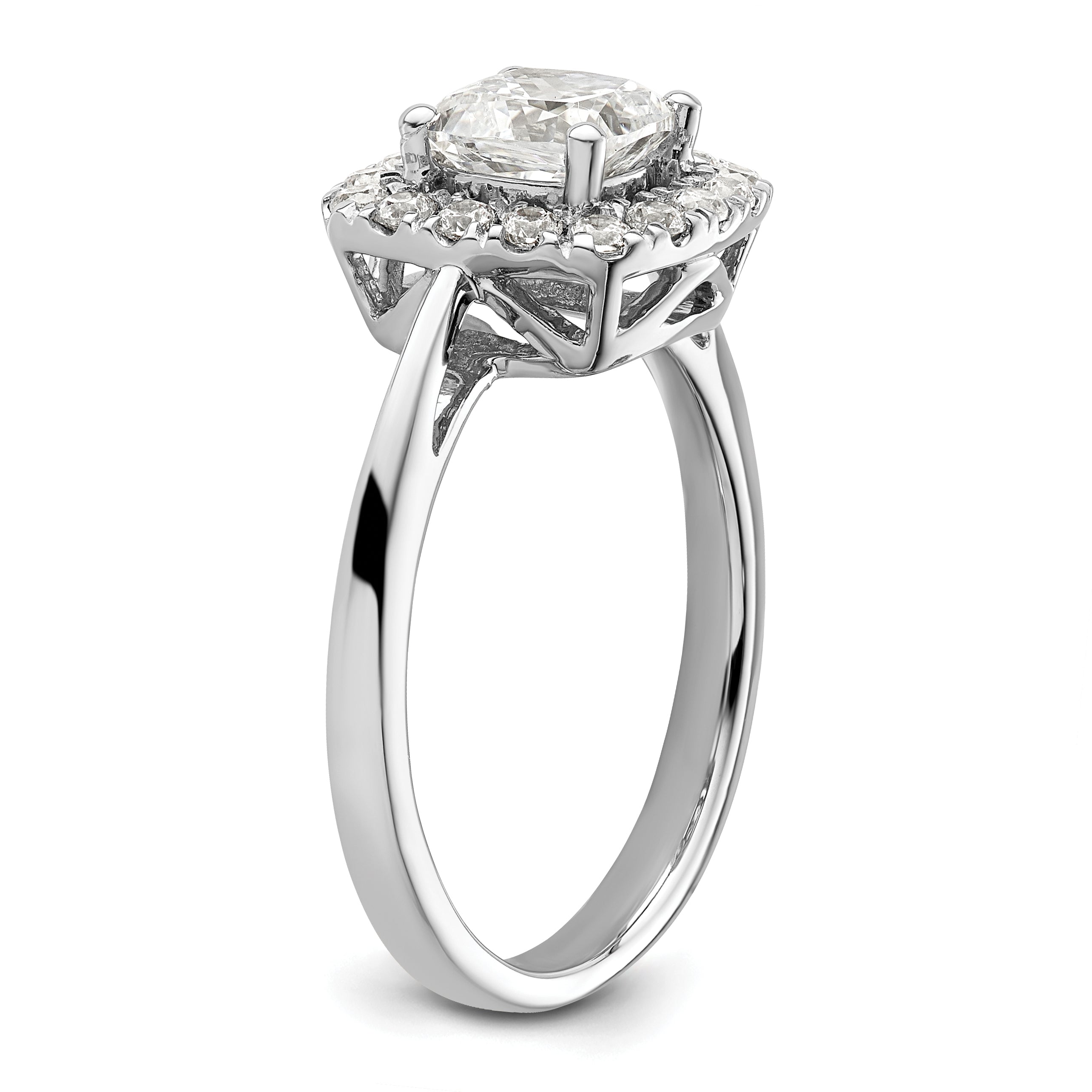 14k White Gold 1/4 carat Lab Grown Diamond VS/SI+ G+ April Birthstone White Sapphire Halo Ring
