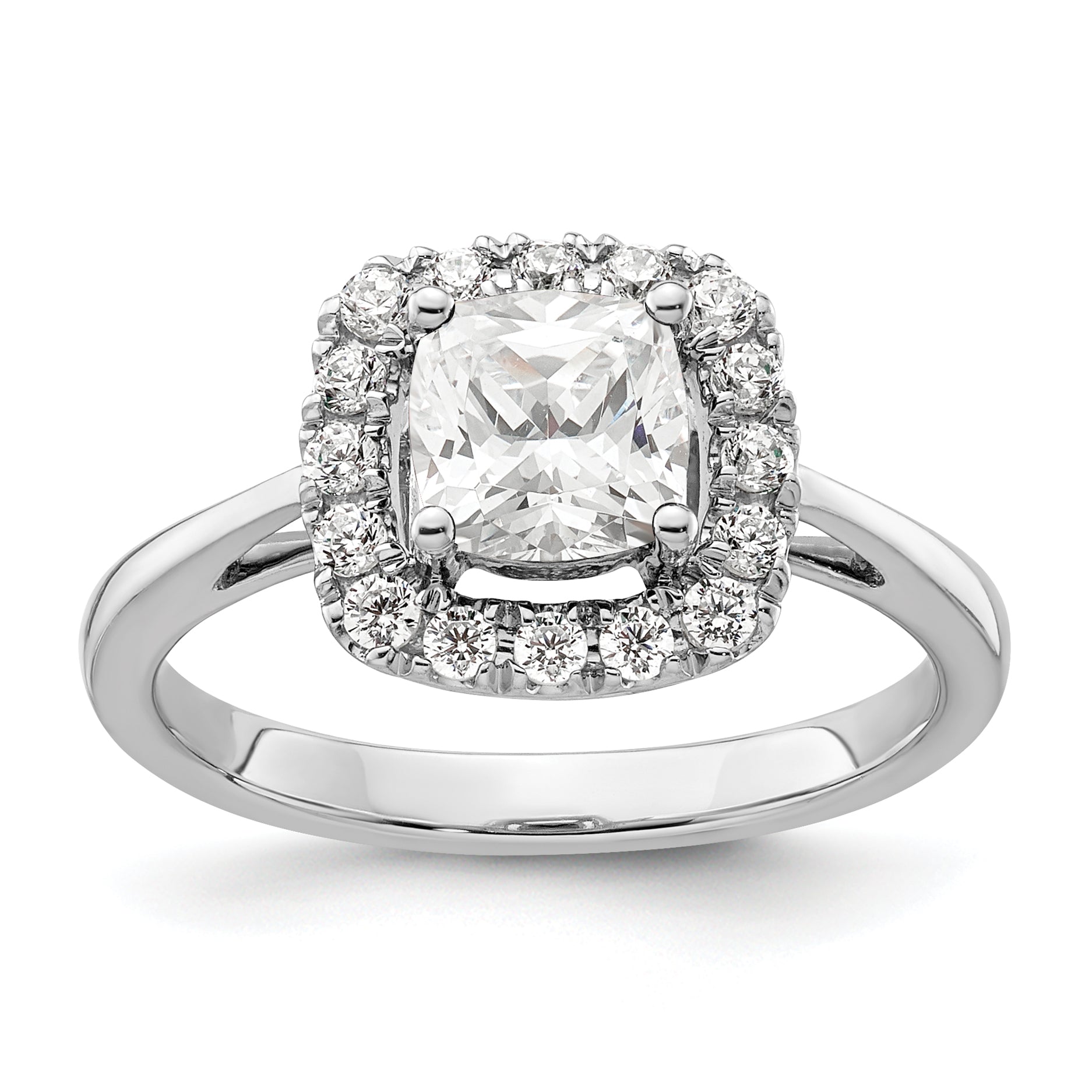 14k White Gold 1/4 carat Lab Grown Diamond VS/SI+ G+ April Birthstone White Sapphire Halo Ring Main image