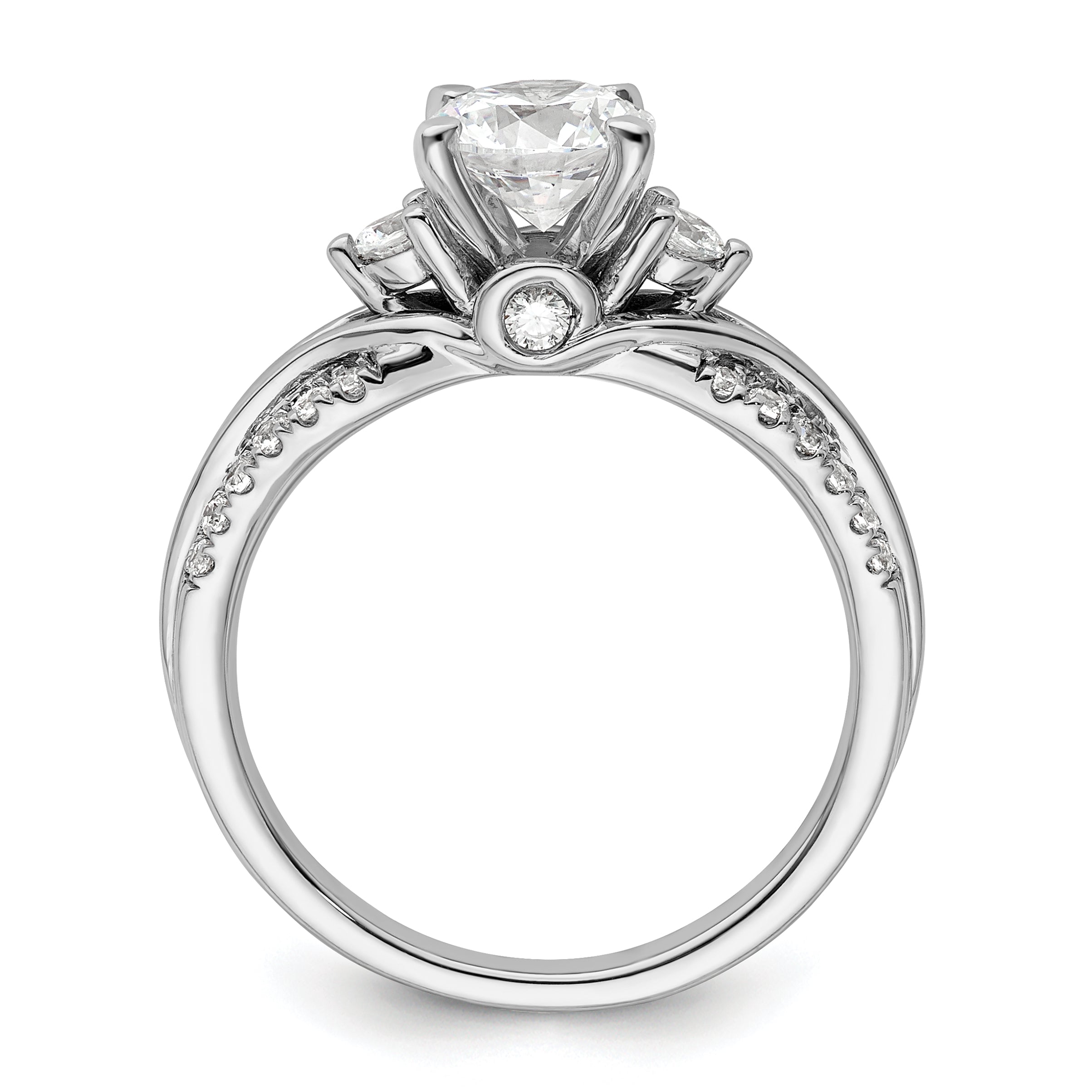 14k White Gold 3/8 carat Lab Grown Diamond VS/SI+ G+ 1 carat Center Round Semi Mount Shared Prong Engagement Ring Secondary image