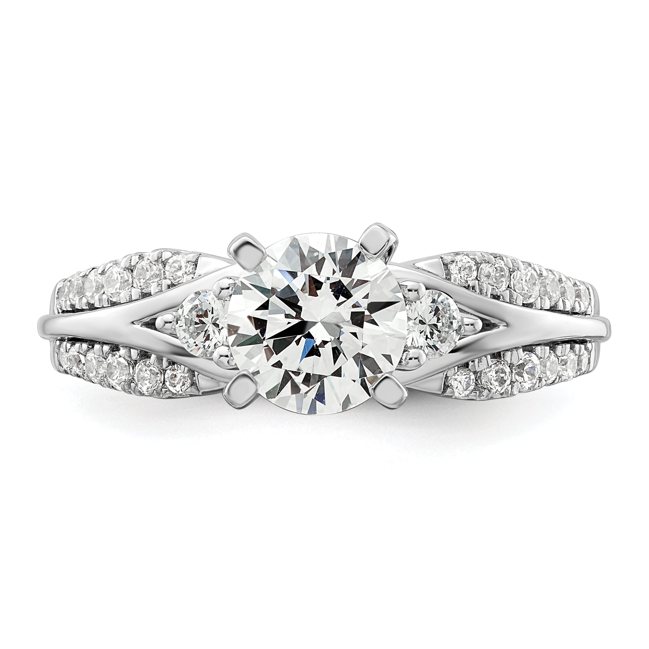 14k White Gold 3/8 carat Lab Grown Diamond VS/SI+ G+ 1 carat Center Round Semi Mount Shared Prong Engagement Ring