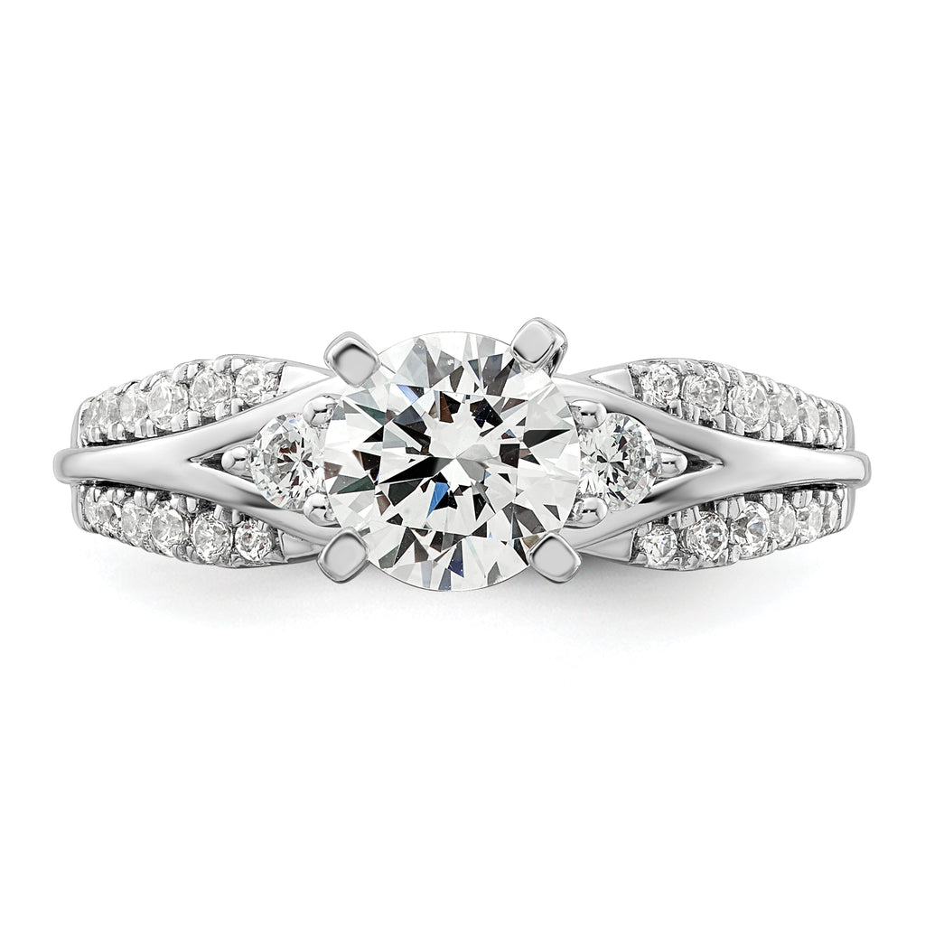 14k White Gold 3/8 carat Lab Grown Diamond VS/SI+ G+ 1 carat Center Round Semi Mount Shared Prong Engagement Ring