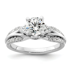 14k White Gold 3/8 carat Lab Grown Diamond VS/SI+ G+ 1 carat Center Round Semi Mount Shared Prong Engagement Ring