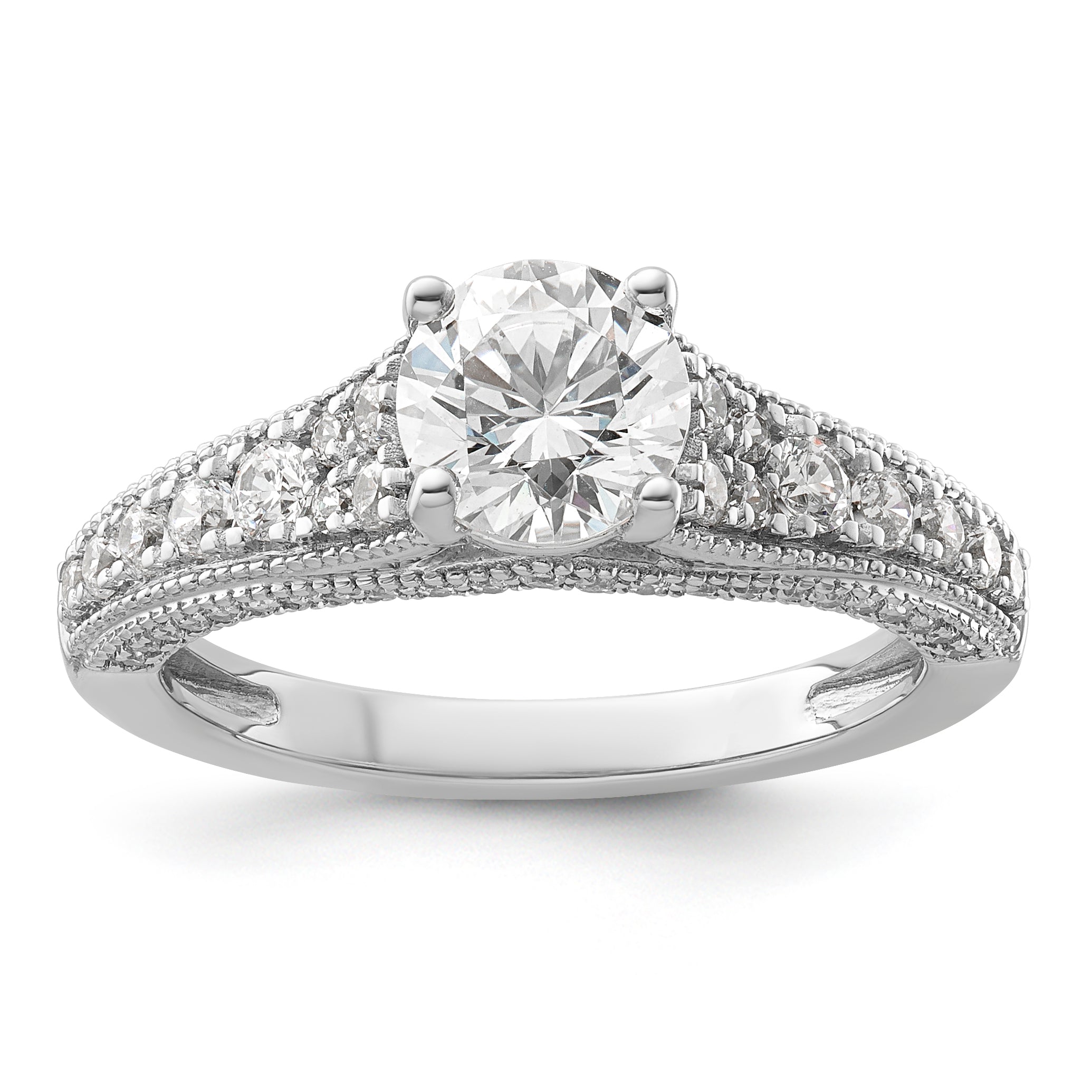 14k White Gold 1 5/8 carat Lab Grown Diamond VS/SI+ G+ Round Complete Engagement Ring