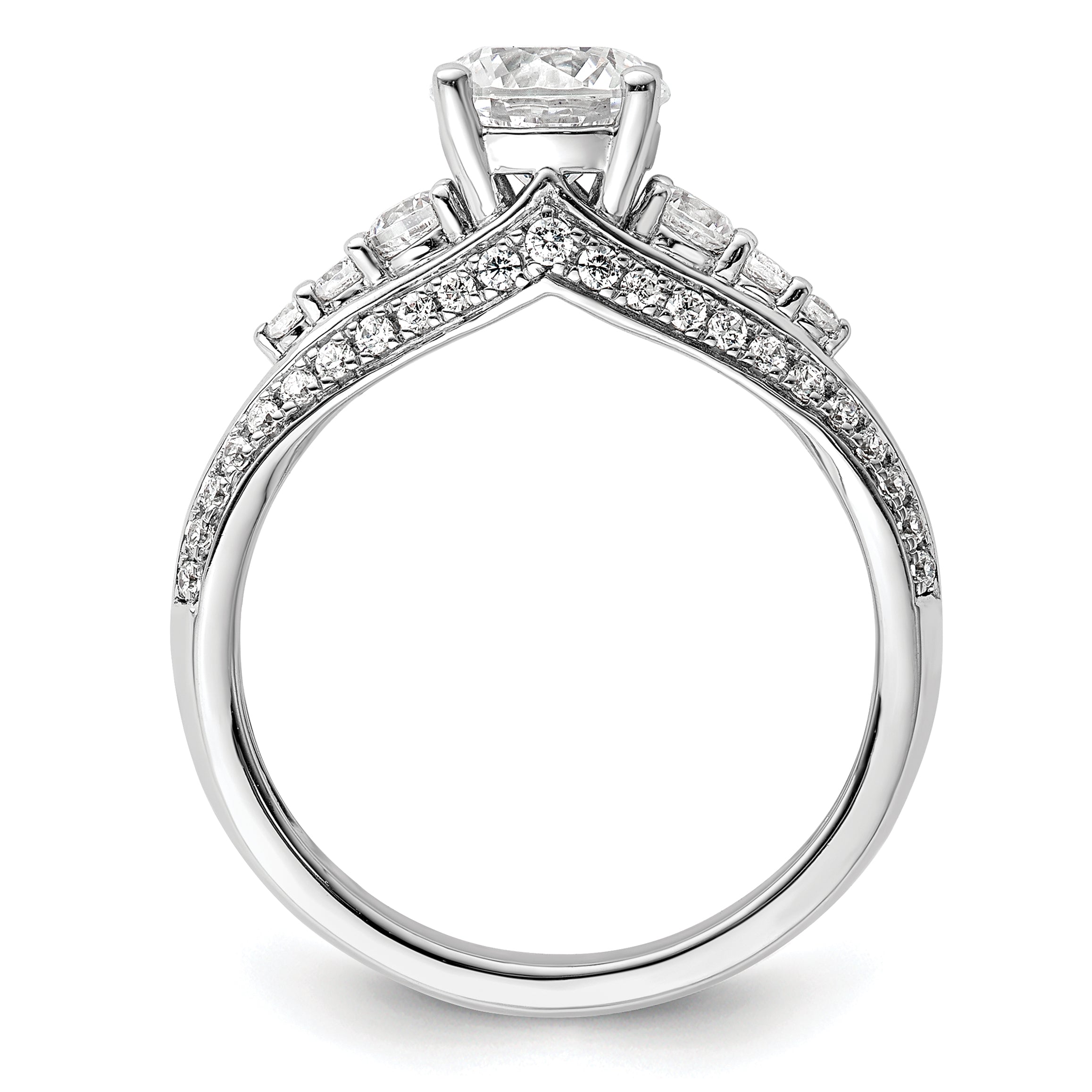 14k White Gold 1/2 carat Lab Grown Diamond VS/SI+ G+ 1 carat Center Round Semi Mount Channel Set Shared Prong Engagement Ring